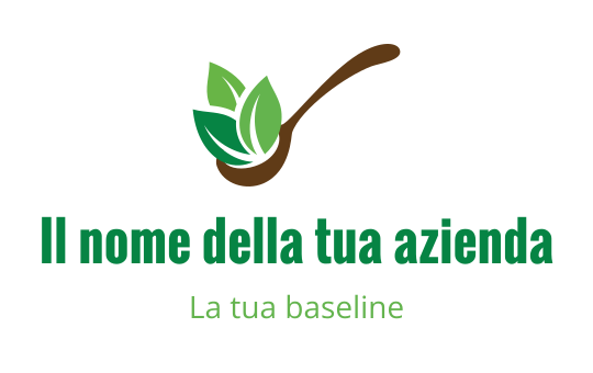Design del logo moderno con un cucchiaio e foglie verdi
