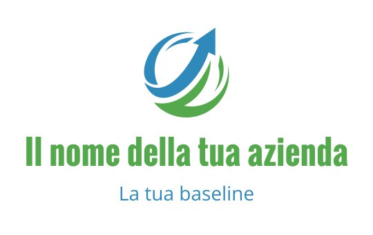 Design del logo moderno con una freccia blu e elementi circolari verdi