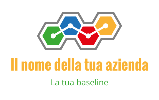 Logo design esagonale colorato con forme interconnesse in verde, rosso, blu e giallo
