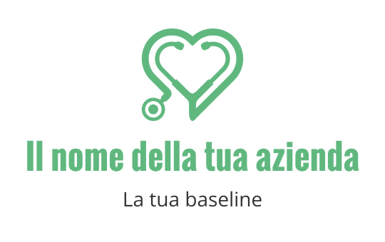 Logo moderno a forma di cuore con uno stetoscopio verde