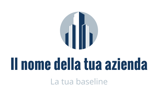 Design del logo circolare moderno con grattacieli blu su sfondo chiaro