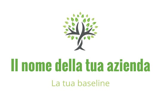 Logo moderno di un albero con foglie verdi e tronco stilizzato