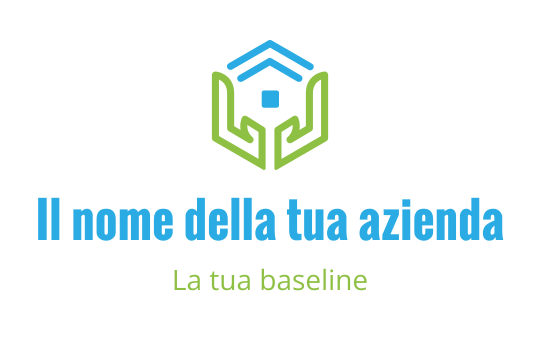 Design del logo moderno con una casa e mani in verde e blu