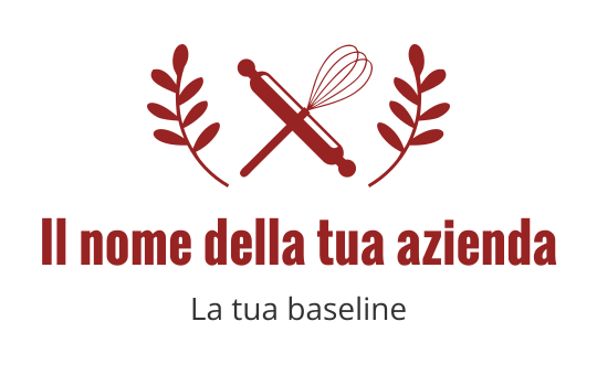 Logo di frusta e mattarello con accenti di foglie rosse
