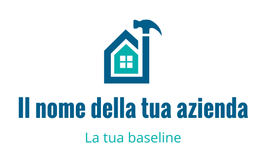 Logo di una casa moderna con un martello e accenti blu