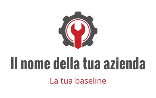 Logo audace con una chiave inglese rossa all'interno di un ingranaggio grigio