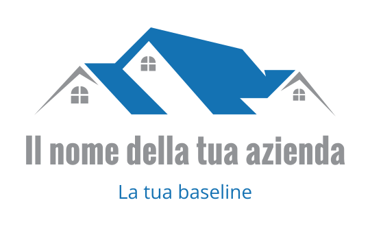 Logo moderno blu e grigio con tetti e finestre stilizzati