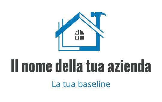 Logo di una casa moderna con tetto blu e elemento martello