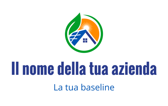 Design del logo moderno con una casa, pannelli solari e un sole radioso