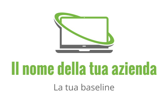 Logo design moderno di un laptop con una linea verde orbitante