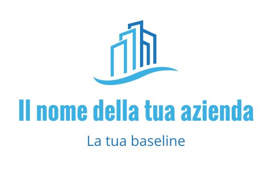 Logo design moderno con skyline blu e elemento a onda fluente