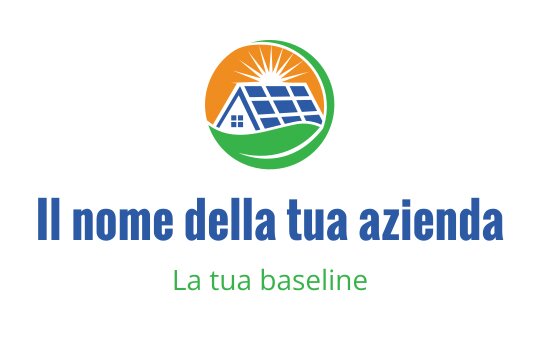 Design del logo moderno con una casa, pannelli solari e un sole radioso