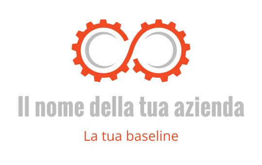 Design del logo infinito moderno con ingranaggi intrecciati in arancione e grigio
