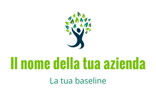 Logo vivace con un albero, foglie verdi e una figura umana