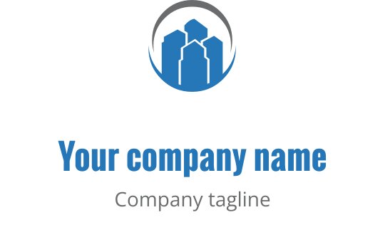 Logo design moderno con skyline blu e contorno circolare