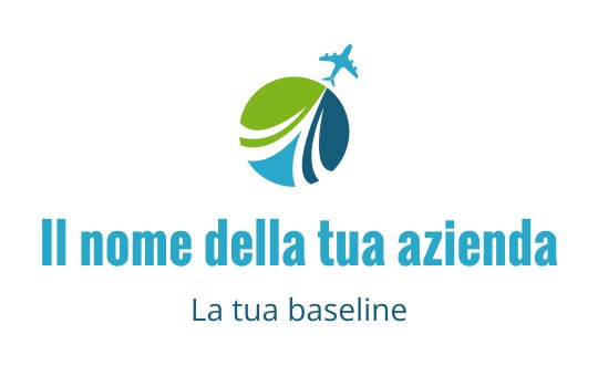 Logo moderno di un globo con elementi verdi e blu e un aereo