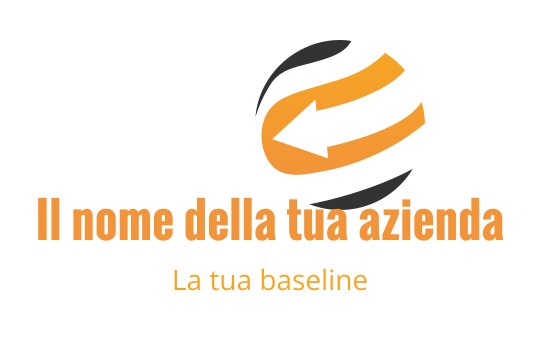 Logo dinamico con una freccia arancione e elementi circolari