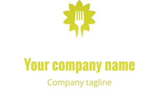 Design del logo elegante con una foglia d'oro intrecciata a una forchetta