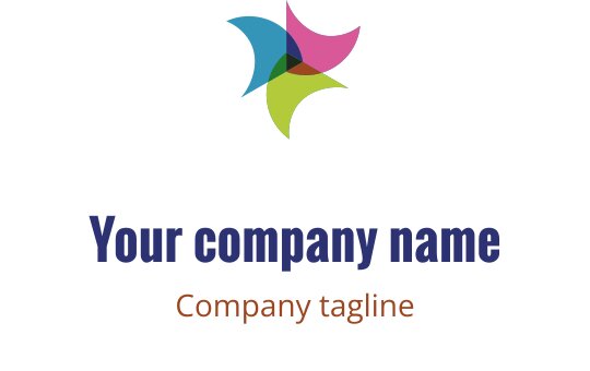 Logo astratto colorato con forme sovrapposte in blu, rosa e verde