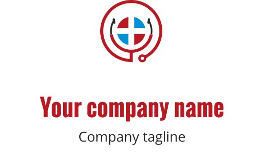 Design del logo moderno con un bersaglio circolare rosso e blu con un auricolare
