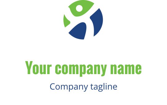 Logo moderno con una figura stilizzata in verde e blu