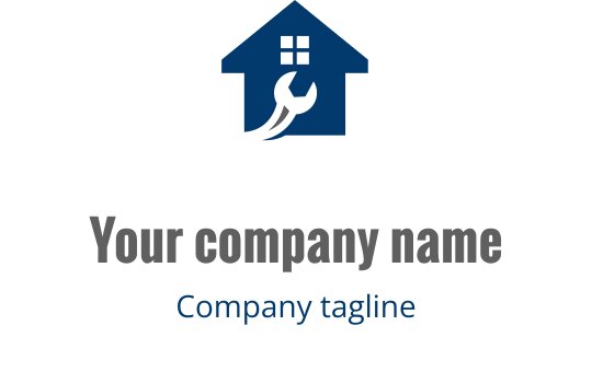 Logo di una casa moderna con una chiave inglese e accenti blu