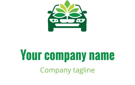 Logo moderno con un'auto e un motivo di foglia verde