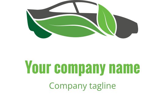 Design del logo moderno per auto con foglie verdi e silhouette elegante