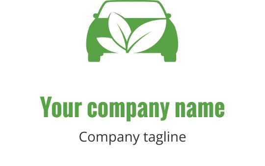 Logo ecologico con un'auto e foglie verdi