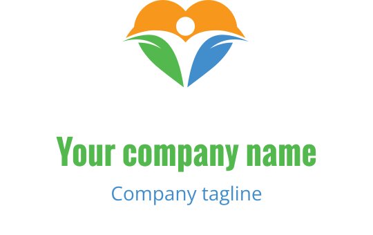 Logo design di un cuore colorato con foglie verdi e blu