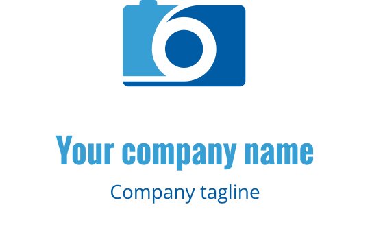 Logo moderno in turchese e blu con forma stilizzata di una macchina fotografica