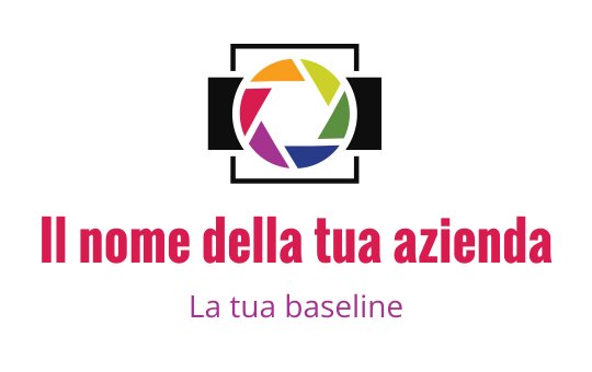 Logo design di un obiettivo fotografico colorato con segmenti vivaci e testo audace