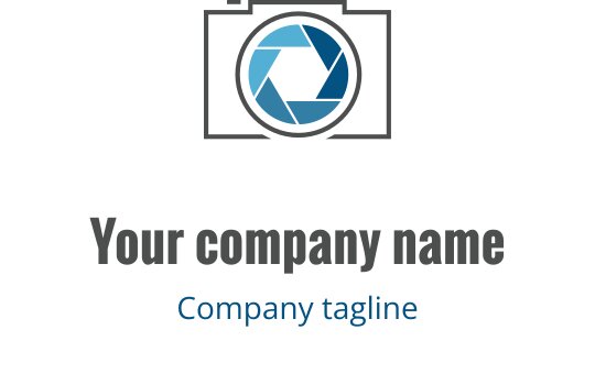 Logo moderno con un obiettivo della fotocamera stilizzato in grigio e verde acqua