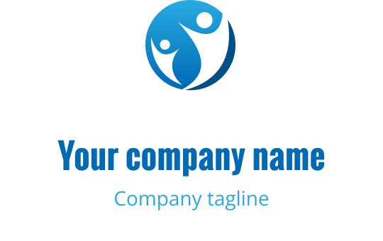 Logo moderno blu con due figure astratte in forma circolare
