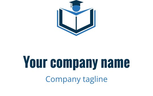 Logo moderno blu con un libro aperto e un cappello di laurea