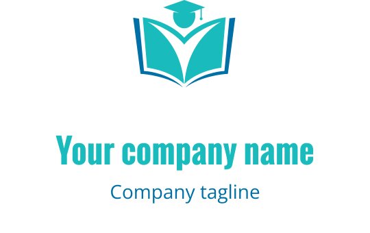 Logo moderno con un libro aperto e un cappello di laurea in turchese