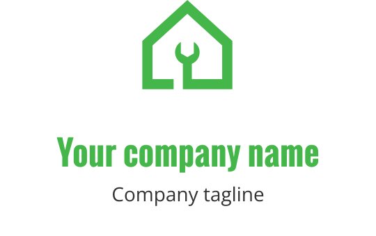 Logo di una casa moderna verde con una chiave inglese nel contorno del tetto
