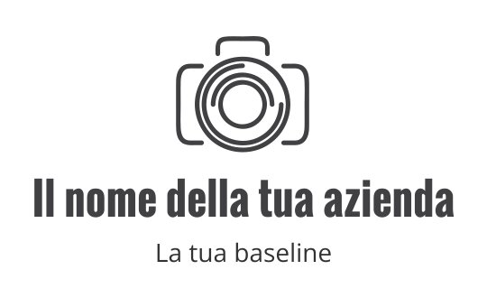 Logo di una fotocamera minimalista con obiettivo circolare e testo in grassetto