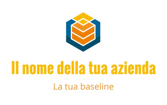 Logo esagonale con forme sovrapposte arancioni e gialle