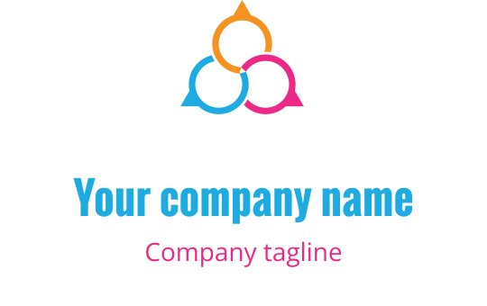 Logo design con cerchi interconnessi colorati in vivaci tonalità di blu, rosa e arancione