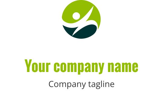 Logo dinamico con una forma circolare verde e una figura in movimento