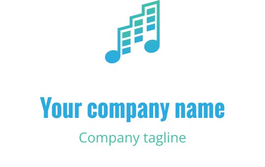 Logo vivace con note musicali sovrapposte in ciano e blu