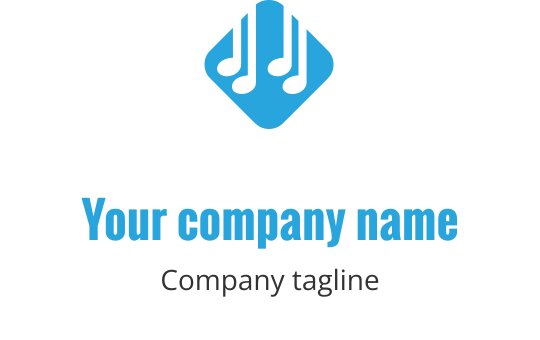 Logo creativo blu con onde sonore stilizzate e note musicali