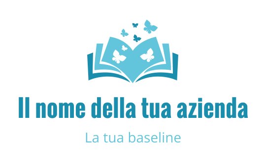 Logo di un libro aperto con farfalle in un delicato colore blu
