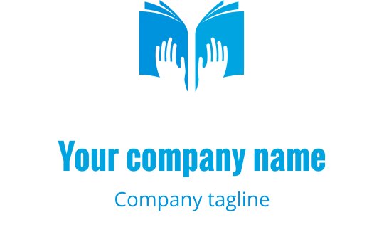 Logo di un libro aperto con mani in un vivace colore blu