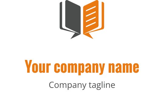 Design del logo moderno con un libro aperto in grigio e arancione