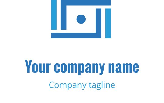 Logo moderno blu e verde acqua con forma stilizzata di una macchina fotografica