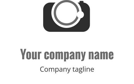 Logo grigio elegante con un contorno stilizzato di una macchina fotografica