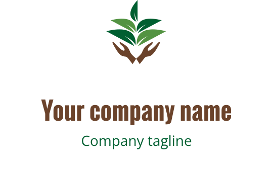 Design del logo moderno con mani che nutrono foglie verdi