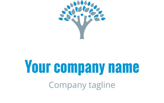 Logo di un albero moderno con foglie blu e tronco grigio